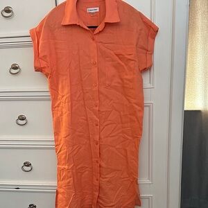 Calvin Klein Vibrant Orange Shirt Dress